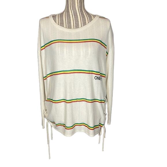 Chaser Cream Rainbow Striped One Love Long Sleeve Sweater Women Sz M - Picture 1 of 11